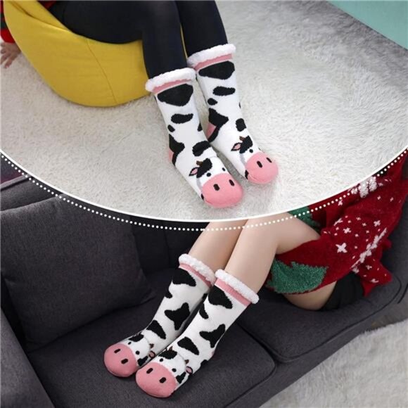 Womens Winter Slipper Socks With Grippers Cozy Warm Cute Fuzzy Slipper Socks - Picture 2 of 7